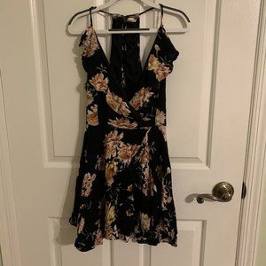 Long, flowy, floral, deep v-neck top